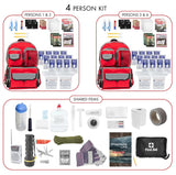 Family Prep Survival Kit with Water Purification Straw Filter - 4 Person